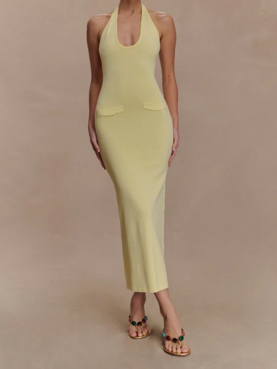 Meshki Dresses & Skirts - Meshki Yellow Midi Halter Dress